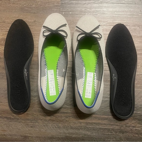 Rothys 8 Ballet Flat Diamond Metallic Black Bows Balletcore Coquette Shoes Flats - Picture 6 of 7